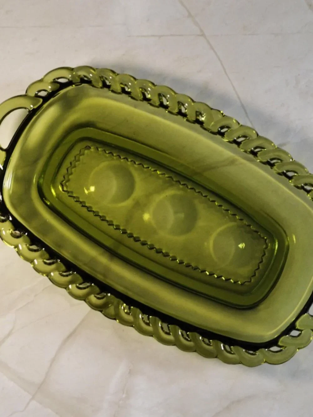 Vintage Indiana Glass King's Crown Thumbprint 3pc Set Creamer Sugar Green